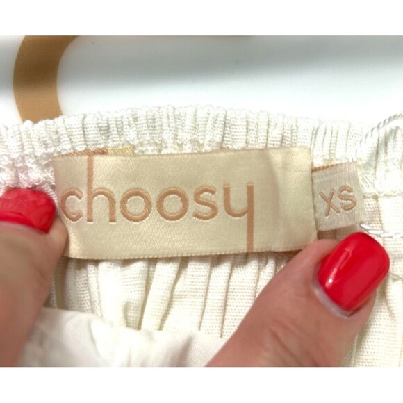 Choosy Amanda XS White Cream Cropped Top Center Buttons Ruffle Lined Smocked U4 - Picture 11 of 13